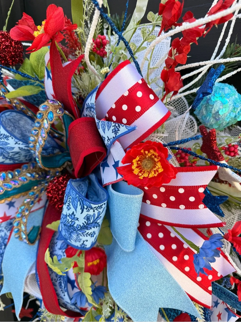 Hand Crafted Red, Blue & White Patriotic Teardrop Wreath